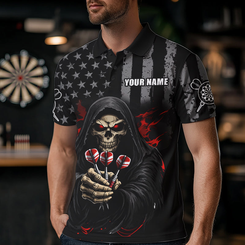 Custom American Flag Grim Reaper Dart Shirt Dart Team Jersey for Men Dartboard Shirts NNT177