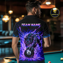 Load image into Gallery viewer, Person wearing a black t-shirt with a colorful panther design and 'TEAM NAME' text, standing in a pool hall.