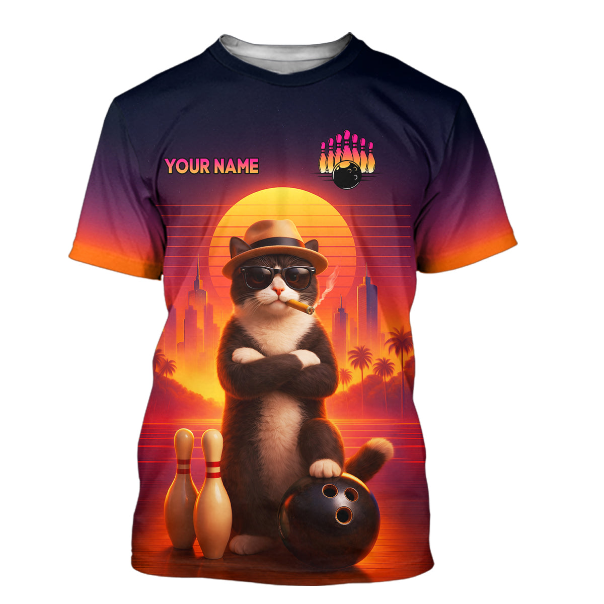 Custom Funny Cat Retro Bowling Shirt for Men Women Bowling Team Shirts Bowling Gifts HNT199