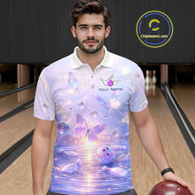 Load image into Gallery viewer, Custom Butterfly Pastel Purple Bowling Shirts For Men, Bowling Team Shirt With Butterflies HNT278