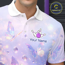 Load image into Gallery viewer, Custom Butterfly Pastel Purple Bowling Shirts For Men, Bowling Team Shirt With Butterflies HNT278
