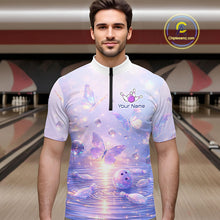 Load image into Gallery viewer, Custom Butterfly Pastel Purple Bowling Shirts For Men, Bowling Team Shirt With Butterflies HNT278