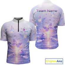 Load image into Gallery viewer, Custom Butterfly Pastel Purple Bowling Shirts For Men, Bowling Team Shirt With Butterflies HNT278