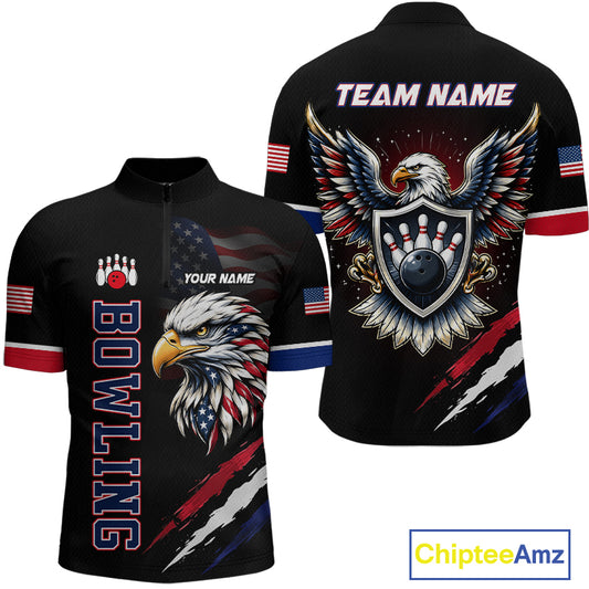 Bowling jersey with eagle design, customizable text, and Chiptee Amz branding.