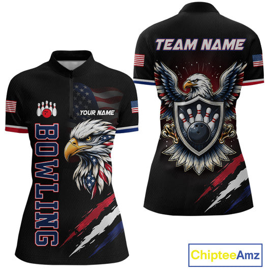 Bowling jersey with eagle design, American flag elements, and 'Team Name' text on a white background.
