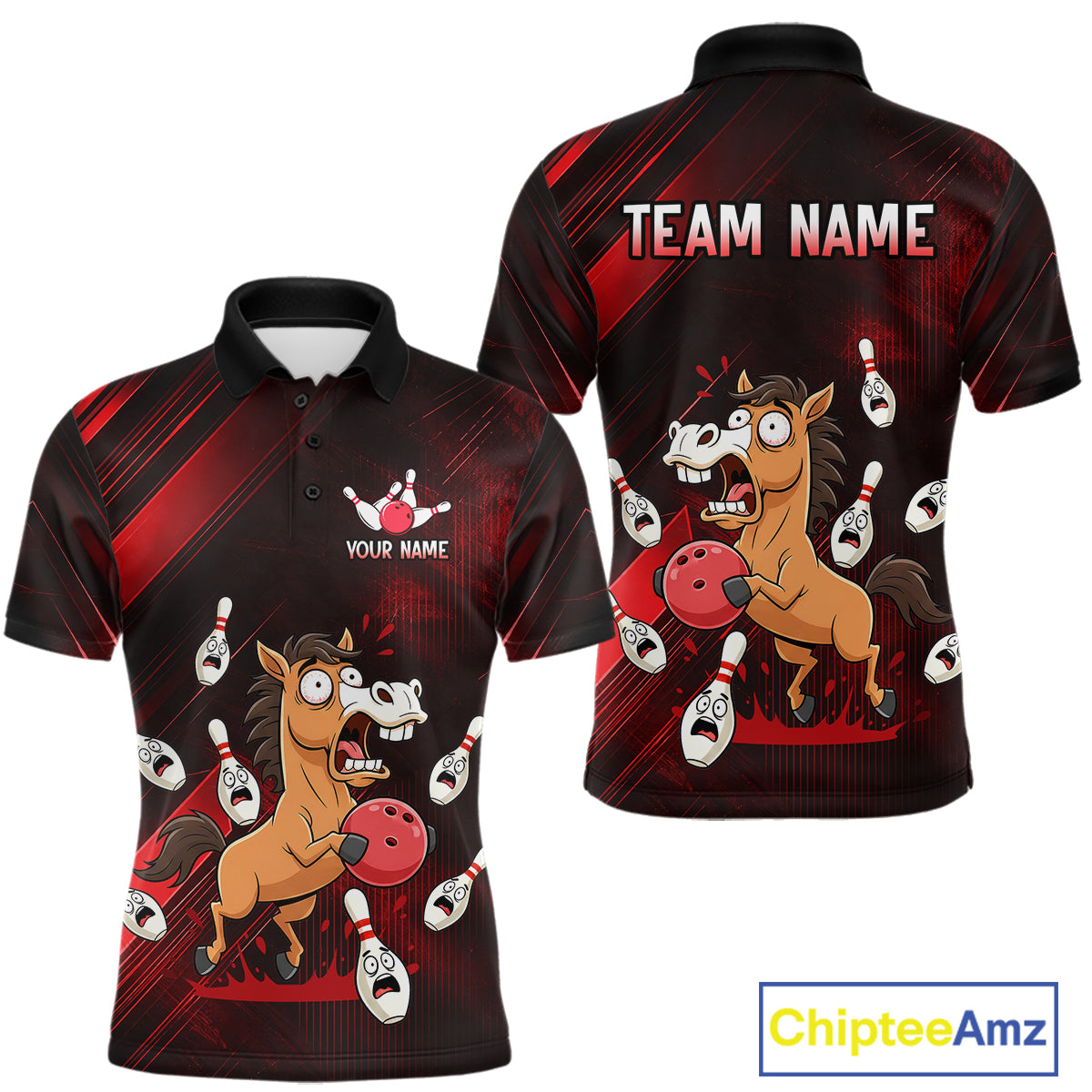 Custom Red Funny Horse Bowling Jersey for Men Bowling Team Shirts Bowling Tournament HNT184