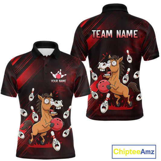 Custom Red Funny Horse Bowling Jersey for Men Bowling Team Shirts Bowling Tournament HNT184