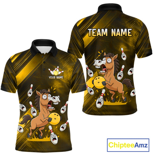 Custom Yellow Funny Horse Bowling Jersey for Men Bowling Team Shirts Bowling Tournament HNT184