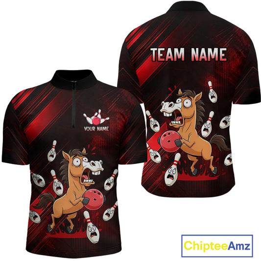 Custom Red Funny Horse Bowling Jersey for Men Bowling Team Shirts Bowling Tournament HNT184