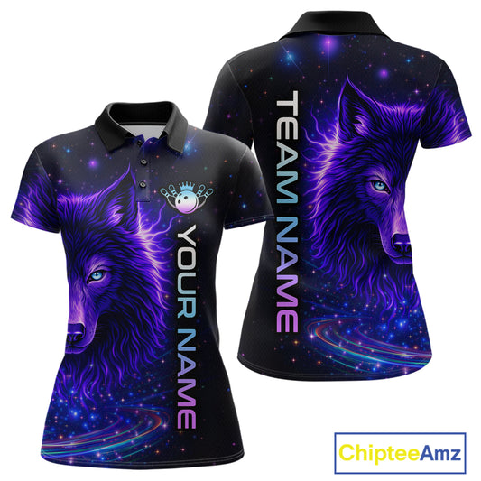 Custom Galaxy Wolf Bowling Jersey for Women Bowling Uniform Polo &1/4 Zip Bowling Team Shirts HNT251