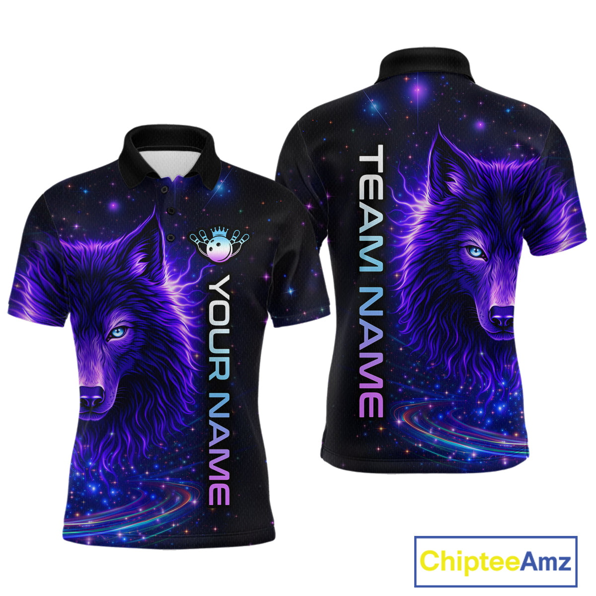 Custom Galaxy Wolf Bowling Jersey for Men Bowling Uniform Polo &1/4 Zip Bowling Team Shirts HNT251
