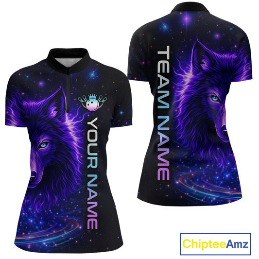 Custom Galaxy Wolf Bowling Jersey for Women Bowling Uniform Polo &1/4 Zip Bowling Team Shirts HNT251