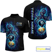 Load image into Gallery viewer, Black polo shirt with octopus design and 'Team Name' text on the back, featuring Chiptee Amz branding.
