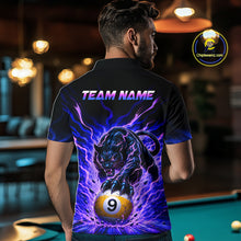 Load image into Gallery viewer, Person wearing a shirt with a panther and pool ball design, standing in a bar.