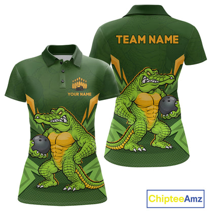 Personalized Funny Crocodile Bowling Shirt Alligator Bowling Jersey for Women Polo & 1/4 Zip HNT209