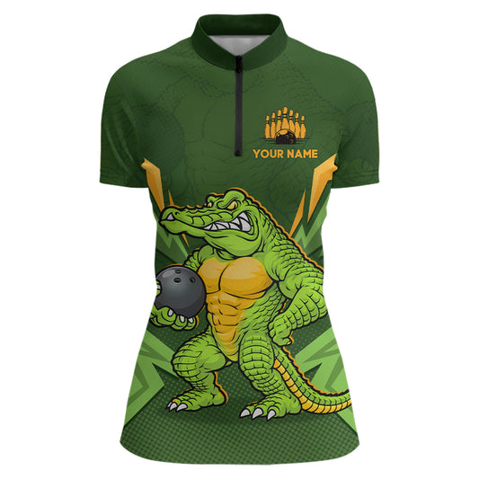 Personalized Funny Crocodile Bowling Shirt Alligator Bowling Jersey for Women Polo & 1/4 Zip HNT209