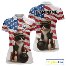 Load image into Gallery viewer, Custom US Flag Funny Cat Bowling Jersey for Women Bowling Uniform Bowling Team Shirts HNT127