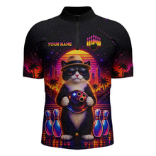 Load image into Gallery viewer, Custom Funny Neon Cat Bowling Jersey for Men Bowling Tournament Polo &amp; 1/4 Zip Bowling Team Shirts HNT210