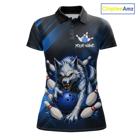 Wolf Bowling Shirts for Women Custom Blue Wolf Bowling Team Jersey Bowling League HNT284