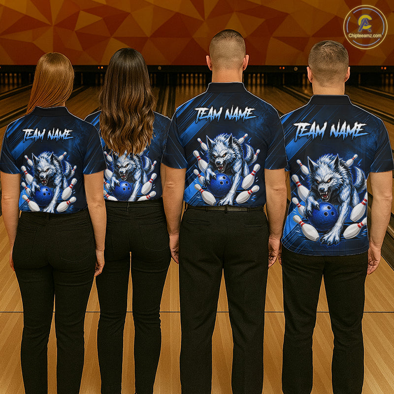 Wolf Bowling Shirts for Men Custom Blue Wolf Bowling Team Jersey Bowling League HNT284