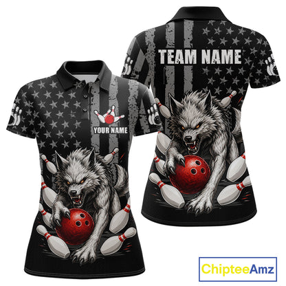 US Flag Wolf Bowling Shirts for Women Custom Wolf Bowling Team Jersey Bowling League HNT285