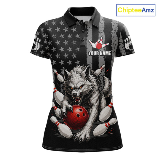 US Flag Wolf Bowling Shirts for Women Custom Wolf Bowling Team Jersey Bowling League HNT285
