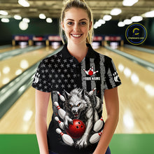 Load image into Gallery viewer, US Flag Wolf Bowling Shirts for Women Custom Wolf Bowling Team Jersey Bowling League HNT285