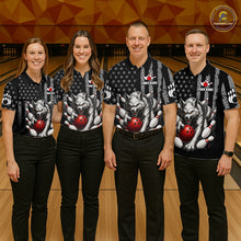 Load image into Gallery viewer, US Flag Wolf Bowling Shirts for Women Custom Wolf Bowling Team Jersey Bowling League HNT285