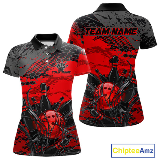 Red, black, and gray sports jersey with bowling design and 'Team Name' text on a white background.