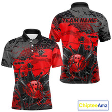 Load image into Gallery viewer, Red and black bowling-themed shirt with 'Team Name' and 'Your Name' text on a white background.
