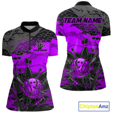 Load image into Gallery viewer, Purple and gray bowling jersey with 'Team Name' and 'Your Name' text, Chiptee Amz branding.