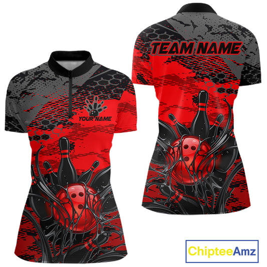 Red, black, and gray sports jersey with bowling design and 'Team Name' text on a white background.