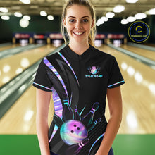 Load image into Gallery viewer, Person wearing a custom bowling shirt with a colorful design in a bowling alley.