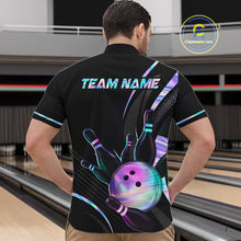 Load image into Gallery viewer, Custom Black and Holographic Bowling Jersey for Men Bowling Team Shirts Bowling League HNT395