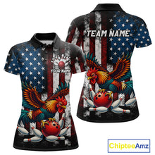 Load image into Gallery viewer, Custom Rooster US Flag Bowling Jersey for Women Bowling Team Shirts Bowling Polo &amp; 1/4 Zip HNT259