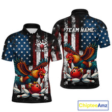 Load image into Gallery viewer, Custom Rooster US Flag Bowling Jersey for Men Bowling Team Shirts Bowling Polo &amp; 1/4 Zip HNT259