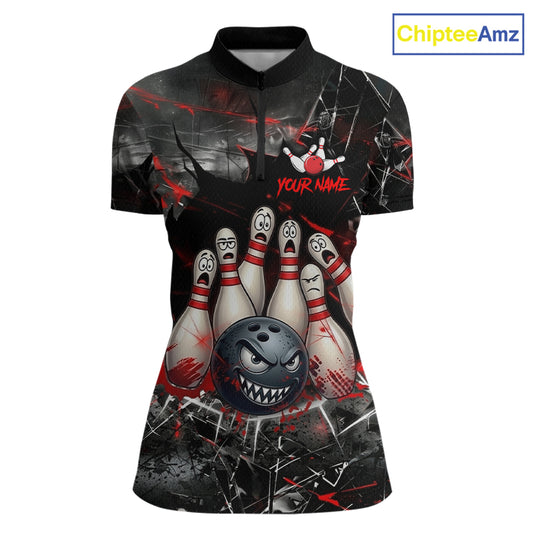 Cracked Angry Bowling Shirts for Women Custom Bowling Team Jersey Bowling League HNT286