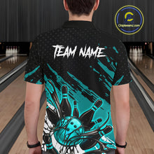 Load image into Gallery viewer, Custom Turquoise Bowling Jerseys For Men, Personalized Bowling Team Shirts Bowling Pin And Ball HNT283