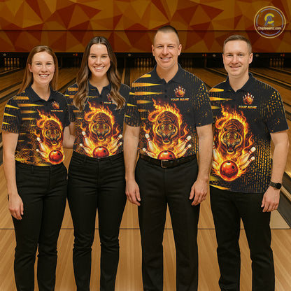 Custom Flame Tiger Bowling Team Jersey Bowling Shirt for Men Bowling League Polo & 1/4 Zip HNT201