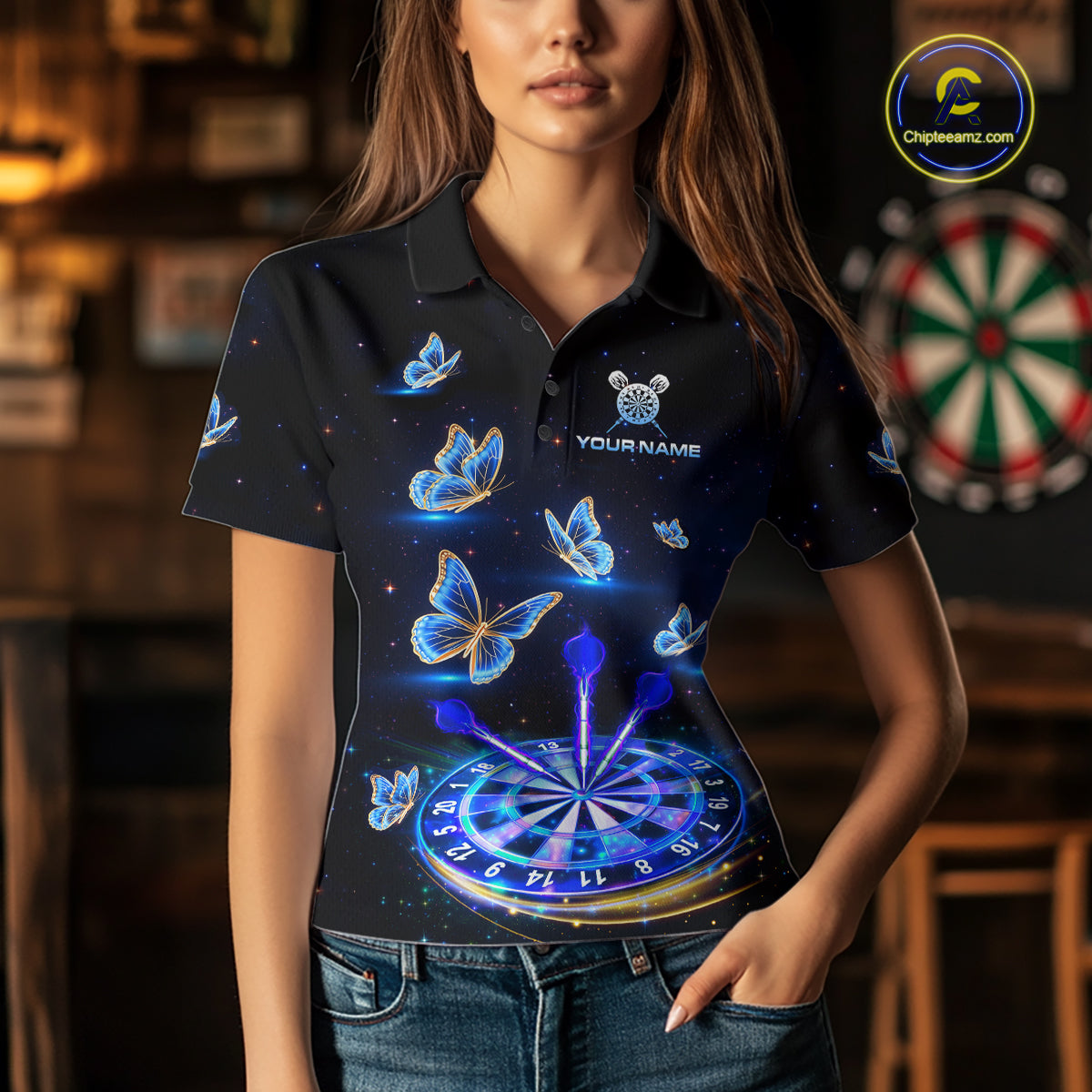 Custom Galaxy Butterflies Darts Board Dart Shirts For Women Darts Team Jerseys Dart League NNT151