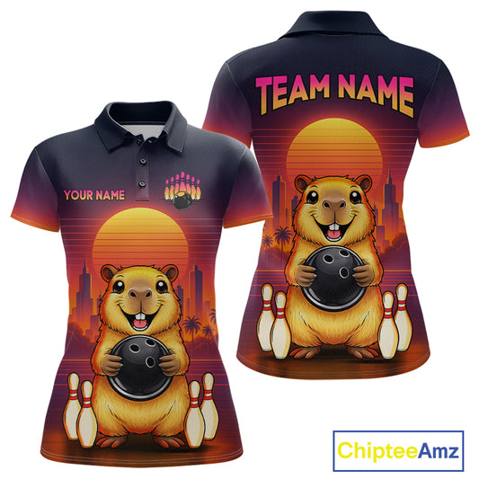 Custom Retro Capybara Bowling Jersey for Women Bowling Team Shirts Bowling Polo & 1/4 Zip HNT260