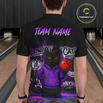 Custom Funny Black Cat Bowling Jersey for Men Bowling League Bowling Team Shirts HN289