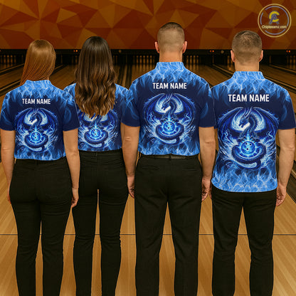 Custom Blue Dragon Flame Bowling Jersey for Women Bowling Team Shirts Bowling Polo & 1/4 Zip HNT189