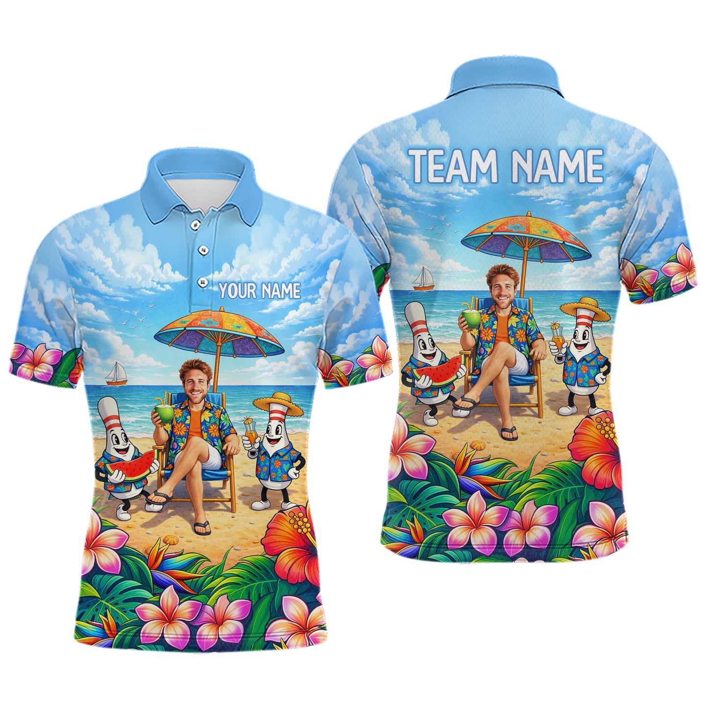 Custom Photo Funny Summer Bowling Jersey for Men Bowling Team Shirts Polo & 1/4 Zip HNT258