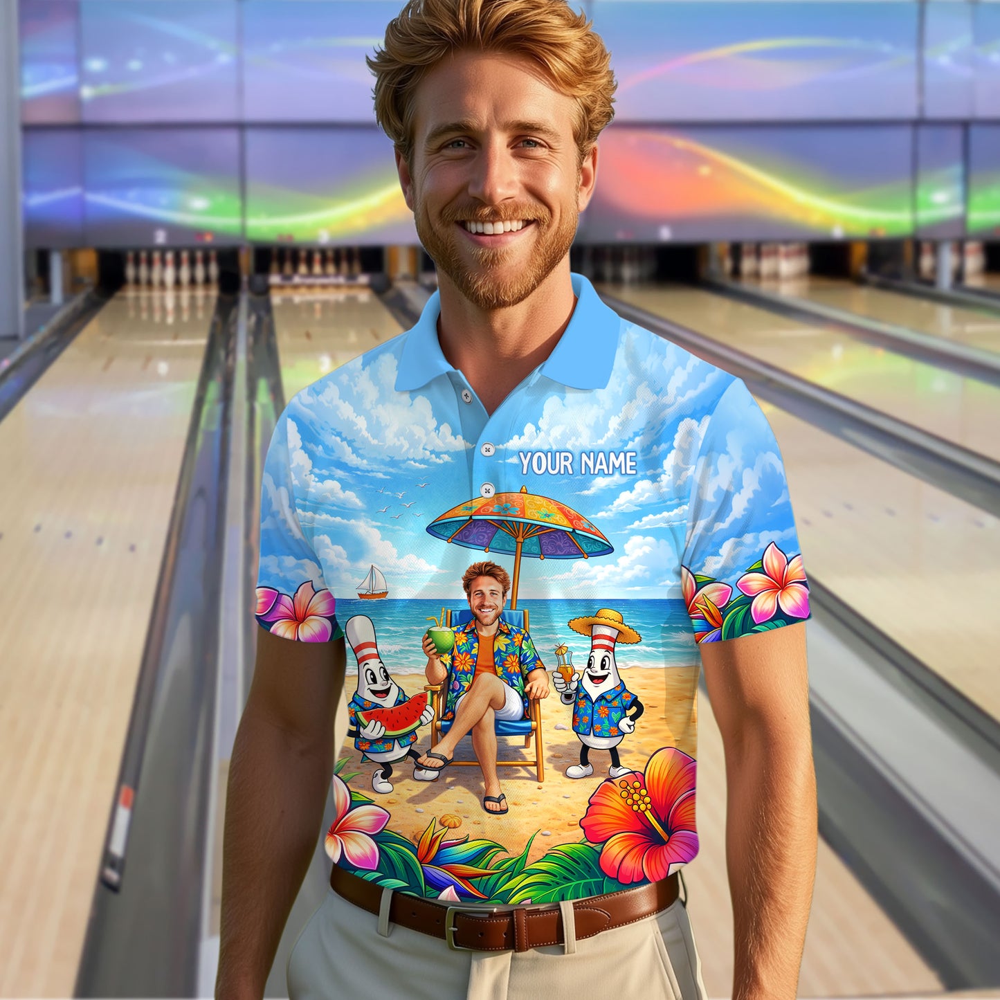 Custom Photo Funny Summer Bowling Jersey for Men Bowling Team Shirts Polo & 1/4 Zip HNT258