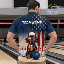 Load image into Gallery viewer, Man wearing a blue t-shirt with a dog graphic and 'Team Name' text in a bowling alley.