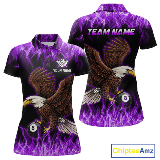 Custom Purple Flame Eagle 8 Ball Billiard Shirts for Women Billiard League Billiard Team Shirts NNT107