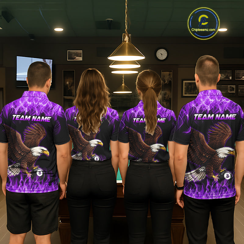 Custom Purple Flame Eagle 8 Ball Billiard Shirts for Women Billiard League Billiard Team Shirts NNT107