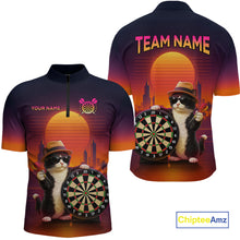 Load image into Gallery viewer, Funny Cat Retro Dart Shirts For Men Custom Dart Board Shirts Polo &amp; 1/4 Zip Dart Jersey Team NNT124