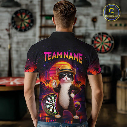 Custom Funny Cat Dart Shirts For Men Retro Dart Board Shirts Polo & 1/4 Zip Dart Jersey Team NNT123